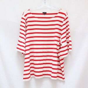 NWOT Talbots Striped Tee red white top 3X plus size new bell sleeve ruched
